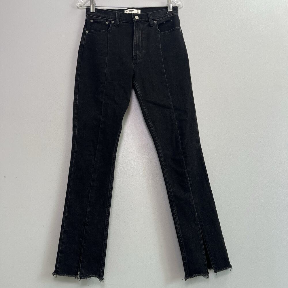 Abercrombie & Fitch Jeans Womens 27/4 Black Skinny High Rise Front Slit Raw Hem